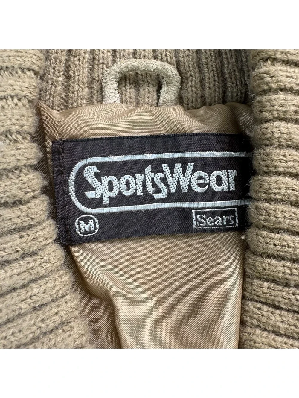 Vintage 70s 80s Sears Sportswear Suede Leather Knit Jacket Size Medium Tan